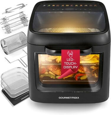 Фритюрниця повітряна GOURMETmaxx XXL з 2 камерами та сенсорним дисплеєм | 12.5 л об'єм | Фритюрниця без олії, 2 рівні