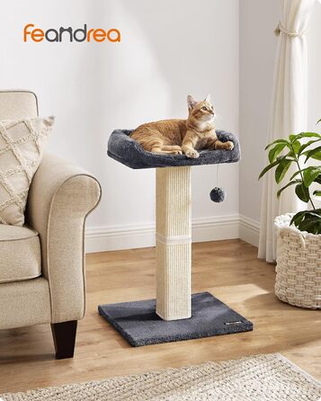 Feandrea Cat Tree, Cat Tower with 40 x 30 cm Plush Platform, Scratch Post, Cat Scratching Post, 71 cm High, Sisal-Wrapped Scratching Post, 45 x 40 cm Base, with Plush Ball, PCA022W01 (Dark Grey)