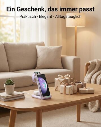 Зарядна станція NANAMI 3-в-1 для Samsung Galaxy Watch, Buds та смартфонів (S25, S24, S23) - бездротова, індукційна, фіолетова