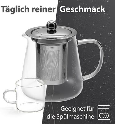 Скляний чайник T24 з ситечком, 1250 мл, з нержавіючої сталі, термостійкий, з захистом від перегріву, для заварювання листового чаю