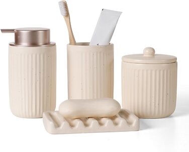 Набір для ванної кімнати з кераміки, 4 шт. (органайзер, дозатор мила, мильниця, стакан для зубної пасти, контейнер для ватних паличок), преміум якість, кольоровий