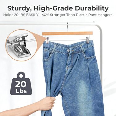 Дерев'яні вішалки для штанів та одягу HOUSE DAY з кліпсами, 25 шт. Вішалки для спідниць, дерев'яні білі вішалки для одягу, компактні вішалки для штанів з обертовим гачком 360°, ширина 35,5 см (натуральне дерево)