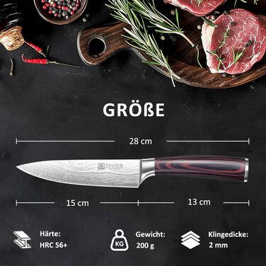 PAUDIN Ніж кухарський 15 см, професійний, з нержавіючої сталі, з ергономічною ручкою з дерева