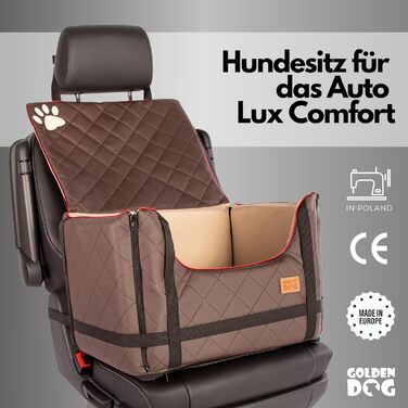 Автомобільний лежак для собак Golden Dog - безпечний транспортувальний бокс з ременями безпеки, 52x44x33 см, коричневий, з водонепроникної шкіри