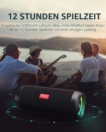 MIFA WildRod Bluetooth колонка 30W, IP67, RGB підсвітка, USB-C, чорна