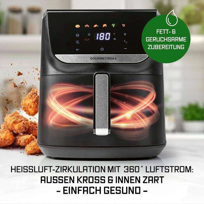 Фритюрниця готує без олії Gourmetmaxx AirGenius 7.5L з 7 програмами та LED-дисплеєм | Міні-піч для смаження без жиру до 7 осіб
