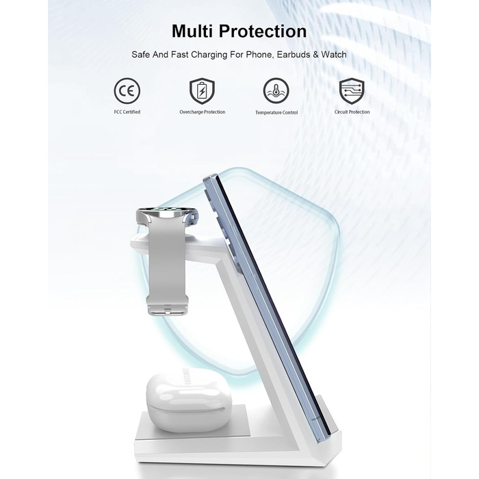 Бездротова зарядна станція NANAMI 3-в-1 для Samsung Galaxy Watch 7/6/5/4, Buds, S26/S25/S24/S22/Z Flip/Fold, Note 20 - Біла