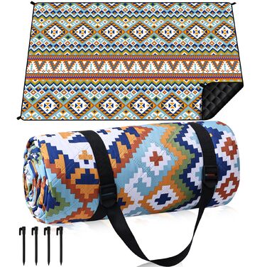 Плед для пікніка Boho водонепроникний XL (200x300 см) з ручкою та кілочками для пляжу, кемпінгу, парку – Boho стиль