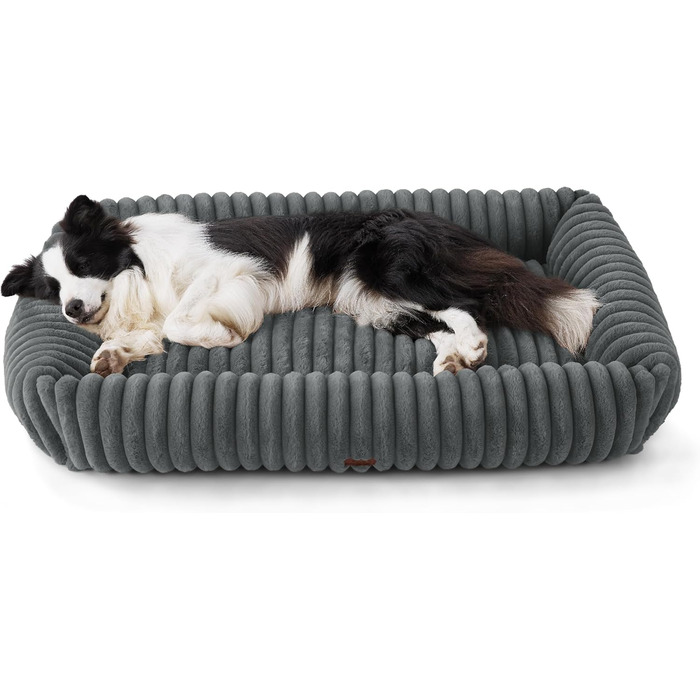 BEDSURE Лежанка для собак великих порід - ортопедична, 91x68x20 см, з м'яким флісовим покриттям, протиковзна, з високим бортиком (109x76x20 см, сіра)