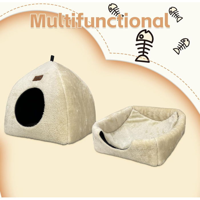 Кішка-будиночок для дому: затишна печерка з м'яким, пральним подушечкою. Розкладне ліжко для котів 40x40x35 см (Бежевий)