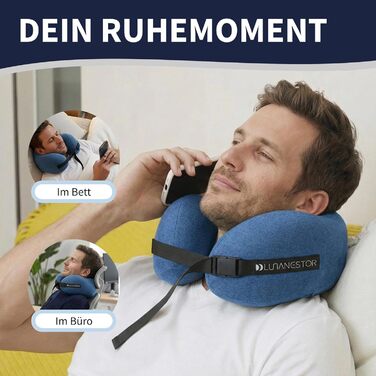 Подушка для подорожей з піни Memory Foam: для літака, авто, поїзда – блакитна, ергономічна, з чохлом для транспортування та можливістю прання