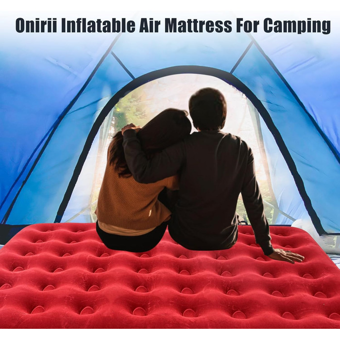 Надувне ліжко Icelus Doppel 204x153x23 см з насосом. Ліжко для кемпінгу, подорожей та дому. Червоне надувне ліжко з насосом