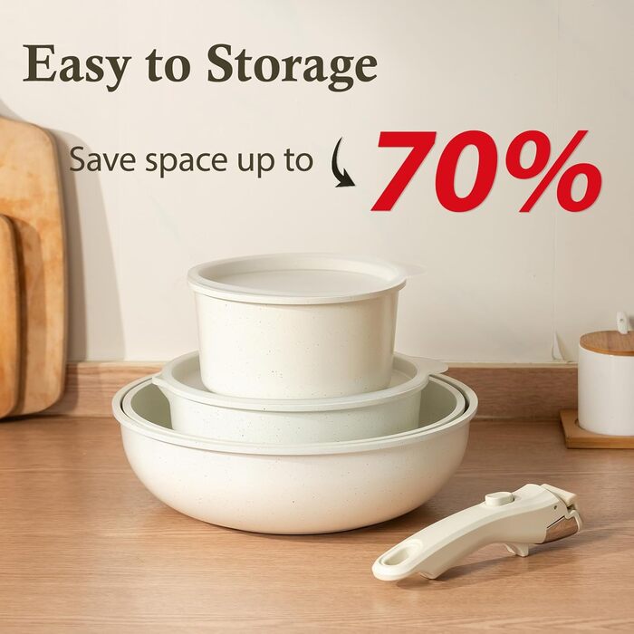 Набір посуду UCCLIFE 24 шт. з антипригарним покриттям Ceramic - сумісний з індукцією, для духовки та мийки, стійкий до подряпин, без PFOA та PFOS, з кришками та аксесуарами