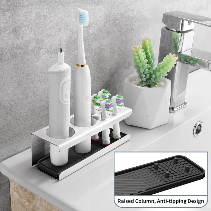 Тримач для електричної зубної щітки, нержавіюча сталь, настінний, без свердління (сріблястий)