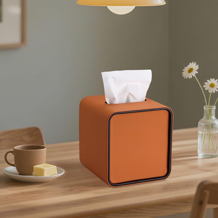 Скринниця для серветок GORESE, шкіряна, квадратна, 15x15x15.8 см, помаранчевий колір