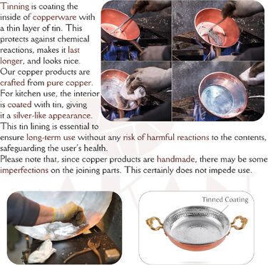 Hakan Runde Kupfer-Kochpfanne - Traditional Ottoman Style, Handcrafted Frying Pan, Authentic Design, Cookware, Hammered Sahan for Turkish Eggs 7.1 in | 18 cm