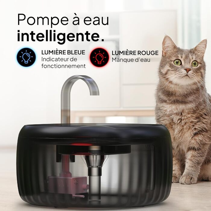 PrettyPaw фонтанчик для котів Aqua Flow Pro – тихий, з LED, фільтром з активованого вугілля, 3L (білий, чорний)
