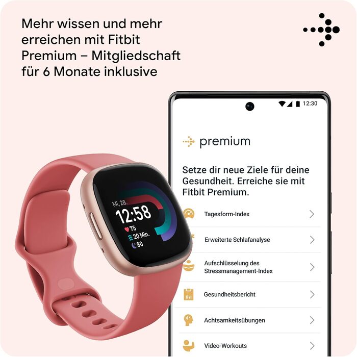 Смарт-годинник Fitbit Versa 4 – фітнес-трекер з GPS, телефоном, 6 днів роботи батареї, 40+ режимів тренувань, сумісний з Android/iOS, Sandrosa/Aluminium (Кораловий рожевий)