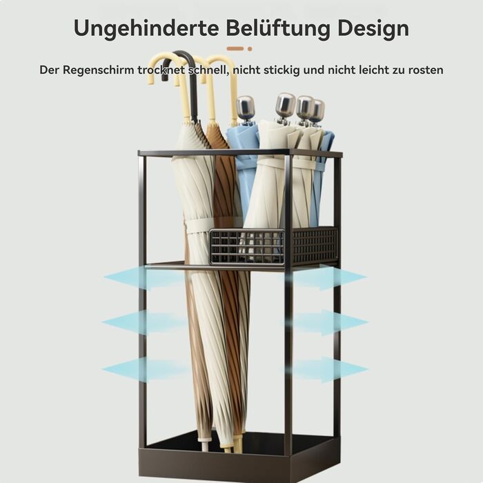 Металева підставка для парасоль та тростинок Shakub, 2 слоти, чорна, 25x25x50 см