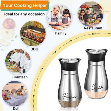 Набір для солі та перцю з нержавіючої сталі з скляною пляшечкою, дозатор спецій, аксесуари для кухні, дому, ресторану, обіднього столу (сріблястий)