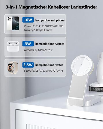 3-в-1 Станція Бездротової Зарядки: iPhone, Apple Watch, AirPods (Біла)