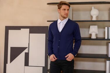 iClosam Кардиган чоловічий в'язаний з V-подібним вирізом, з ґудзиками, легкий, синій, розмір M