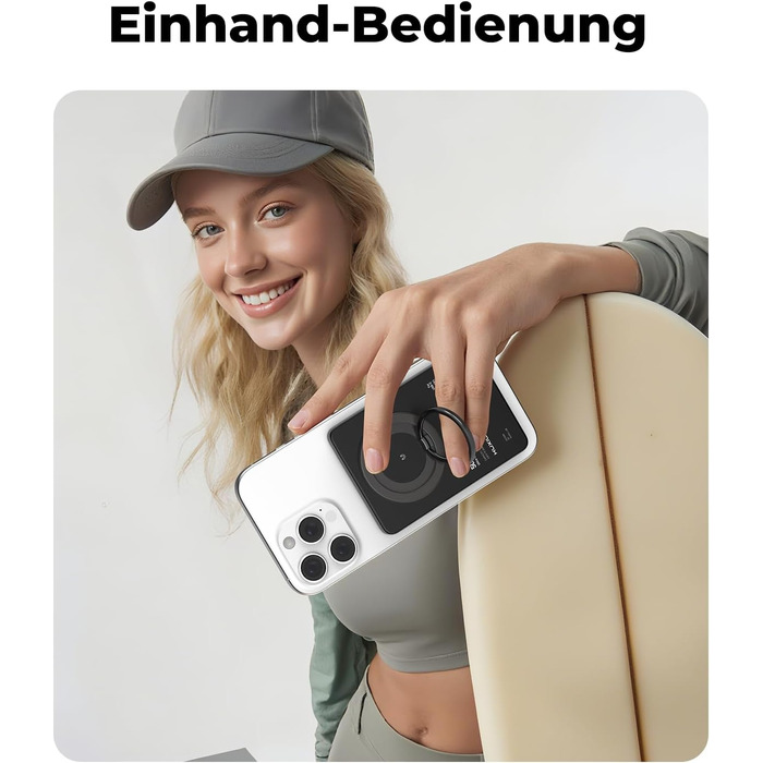 Power Bank KU XIU Magsafe 5000mAh: Тонкий, з підтримкою MagSafe, PD 20W, з кільцем-тримачем, чорний