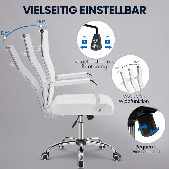 Офісне крісло Yaheetech з підлокітниками, офісний комп'ютерний крісло для начальника, стілець для роботи з високою спинкою, білий, до 136 кг