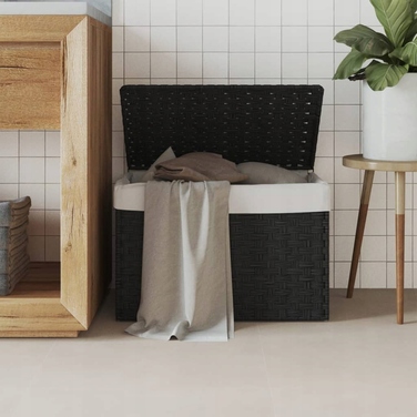 Кошик для прання VidaXL з кришкою, поліротанг, чорний, 55,5x35x34 см