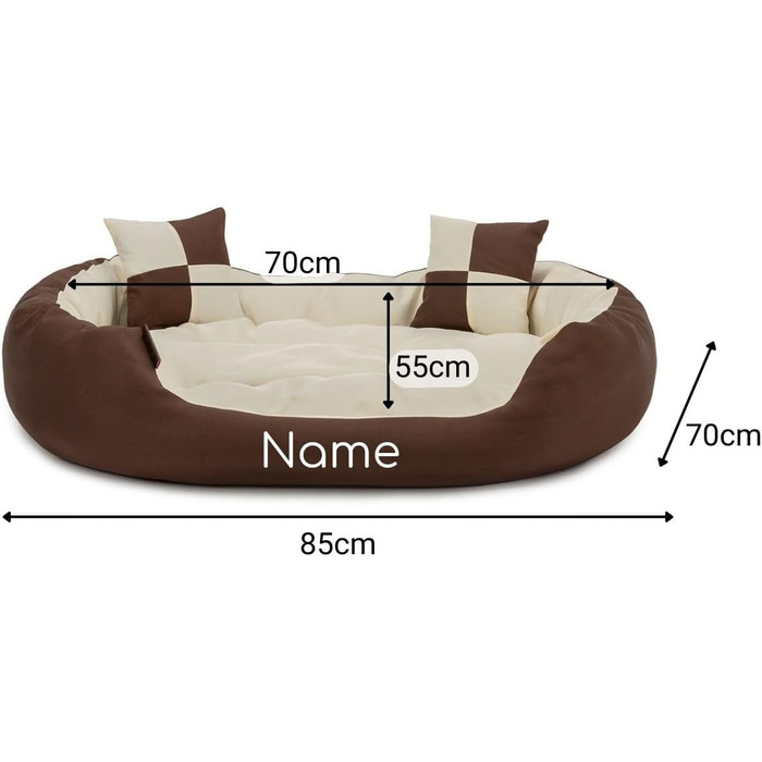 Ліжко для собак та котів Lionto 4-в-1 з поворотним подушкою, 65x50 см, з міцного оксфорду, водонепроникне, з глибоким входом, включає декоративну подушку (85x70x20 см, коричневий/бежевий)