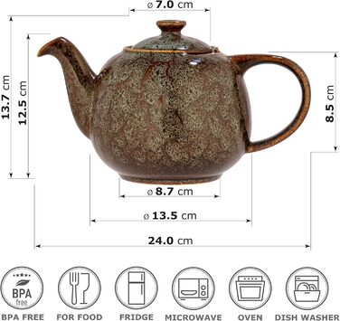 Teapot with infuser, Swansea Sea Green 1.1 L with filter, made of porcelain by URBAN LIFESTYLE, a drip-free teapot. Teapot with infuser, porcelain