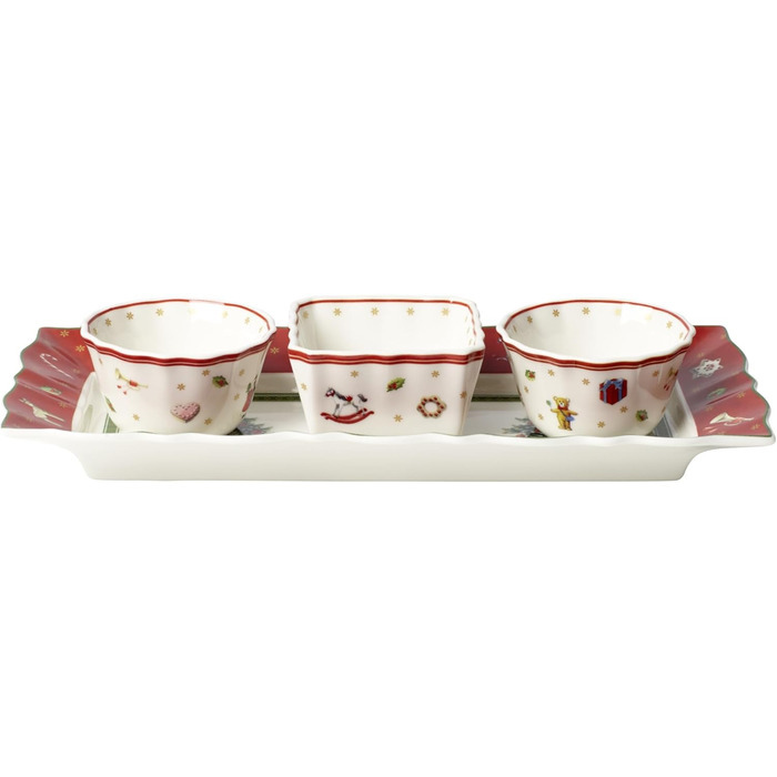 Набір для соусів Villeroy & Boch Toy's Delight, 4 предмети, порцеляна, новорічний декор, сервірувальна тарілка з мисочками