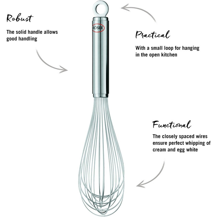 Венчик RÖSLE преміум-якість з нержавіючої сталі 18/10, сріблястий (32 см), з отвором для підвішування, для миття в посудомийній машині