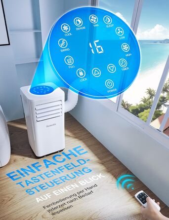 Мобільний кондиціонер Klimaanlage 7000 BTU з 4 функціями: охолодження, осушення, вентиляція, таймер, цифровий дисплей, охолоджувальна площа до 68 м³