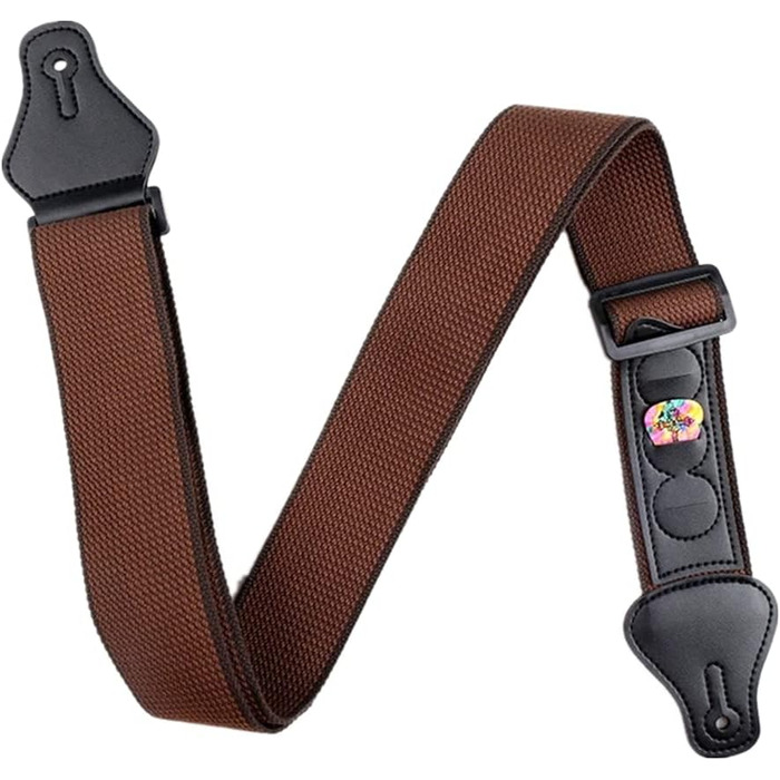 Регульований гітарний ремінь з бавовни з PU-кінцями та тримачем для медіаторів – для електрогітари, бас-гітари, концертних гітар