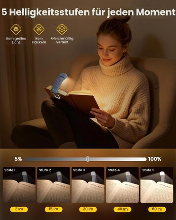Світлодіодна лампа для читання Glocusent з кліпсою, 12 LED-діодів, до 200 годин роботи, сіро-блакитна