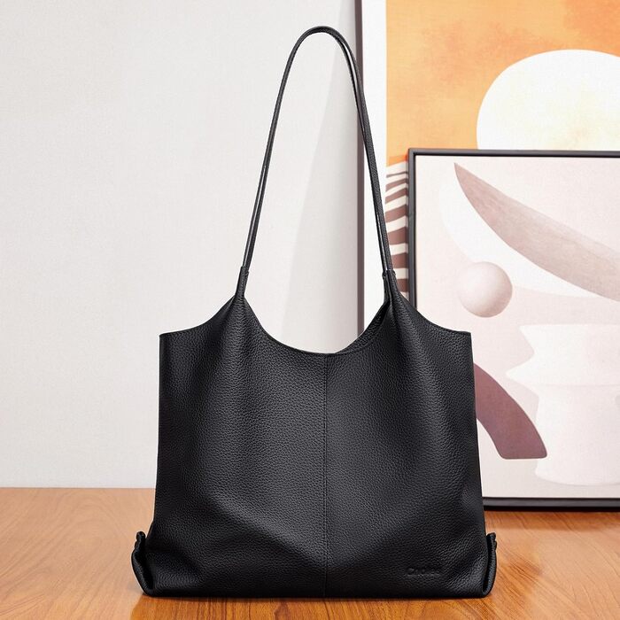 Жіноча шкіряна сумка-шопер Cnoles для офісу, школи, покупок (Чорна, 39x12x28.5 см)