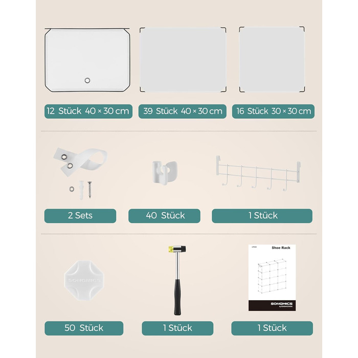 SONGMICS 10-Tier Shoe Rack, Shoe Cabinet, 30 x 40 x 30 cm per compartment, slim, with doors, steel frame, plastic, for hallway, bedroom, entrance area, LPC035B01 (12 compartments (124.4B x 124.6H cm), White)
