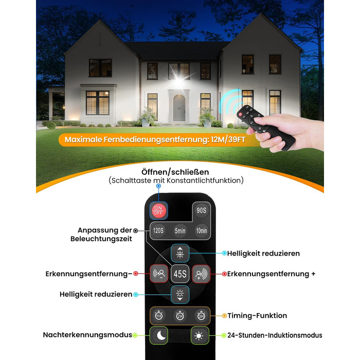 MEIKEE 60W LED Floodlight with Motion Sensor, 5900LM, 6500K Cool White, 3 Modes, 10 Brightness Levels, LED Floodlight with Sensor, IP66 Waterproof, Spotlight for Garden, Garage, Sports Field
