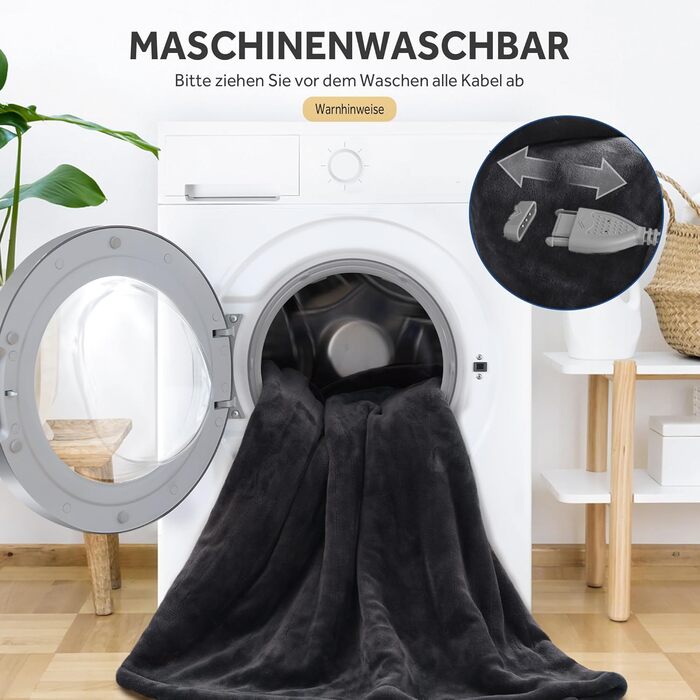 Електрична ковдра Warmrest, фланель, 130x180 см, 6 температурних режимів, таймер 1-10 год, автовимкнення та захист від перегріву, можна прати, сірий колір