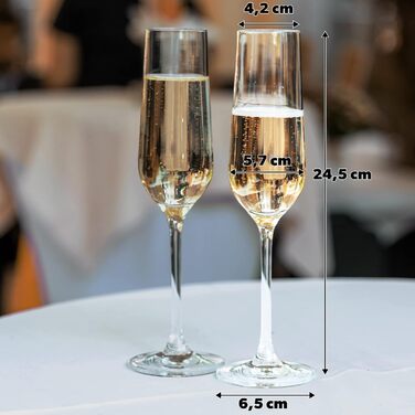 Набір келихів для шампанського KADAX (6 шт.) – 200 мл. Елегантні келихи-флейти для дому, вечірки, весілля. Високі та тонкі, для шампанського та просекко. Прозорі, сучасний кришталевий дизайн.