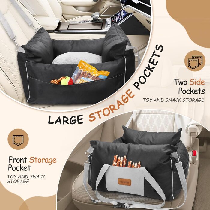 Автокрісло для собак Nobleza - зручне та практичне автоліжко для маленьких собак, 58x56x33 см, Oxford, всі сезони