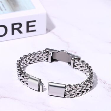 Чоловічий браслет-ланцюг JewelryWe в готичному стилі: срібний браслет з черепом для байкерів, сталевий ланцюг на руку