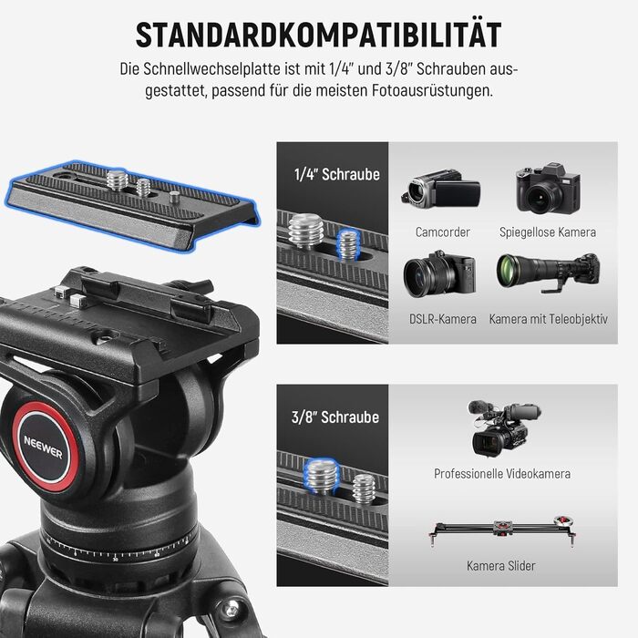 NEEWER Професійний штатив для відео 74' з Fluid-головкою, QR-платівкою, сумісний з DJI RS, для DSLR, максимальне навантаження 8 кг