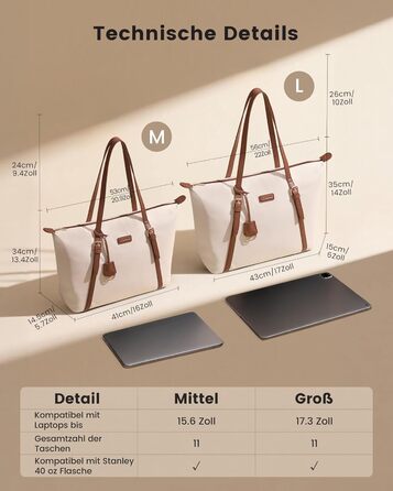 Сумка для ноутбука LOVEVOOK жіноча велика шопер для роботи, університету, школи (бежева, 15.6 дюймів)