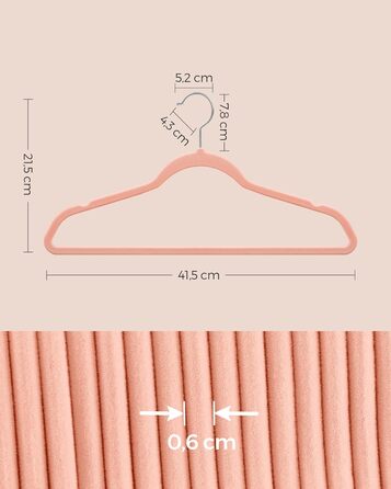 Набір вешалок SONGMICS для одягу, 20 шт., велюрова поверхня, для сорочок, жакеток, пальто та костюмів, 41.5 см, рожевий, CRF026R20