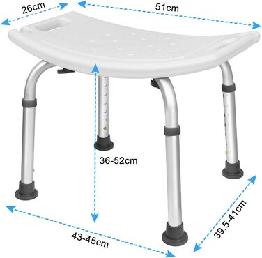 AUFUN Shower Stool Adjustable Height 35-51cm Shower Stool U-Type Non-Slip Bath Seat Shower Aid Shower Seat made of Aluminum and Plastic for Elderly, Pregnant Women (Shower Stool)
