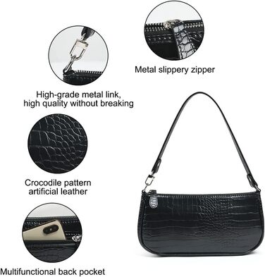 Сумка жіноча через плече міні, вінтажна, ретро стиль, чорна, з тисненням під крокодила. Маленька сумка-бохо для дівчат