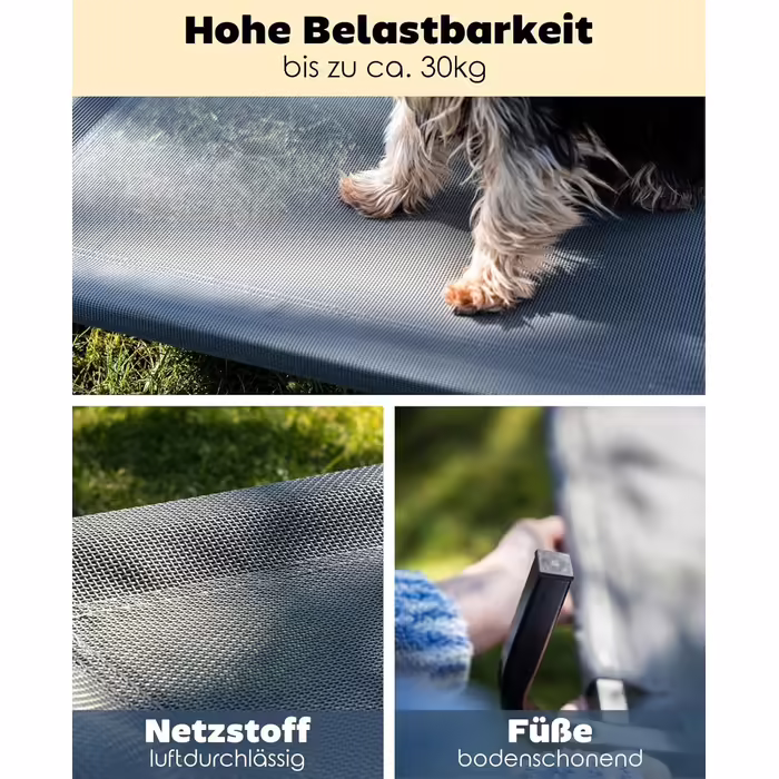 Dog bed made of Textilene fabric, (L) 100 x 76 cm, (L 75 x W 47 x H 15 cm, Grey)