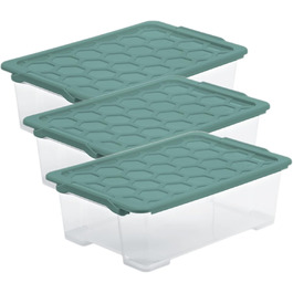 Rotho Evo Safe Keeping Storage Boxes with Lid, Plastic, Turquoise/Transparent (30l, 3-Piece Set)